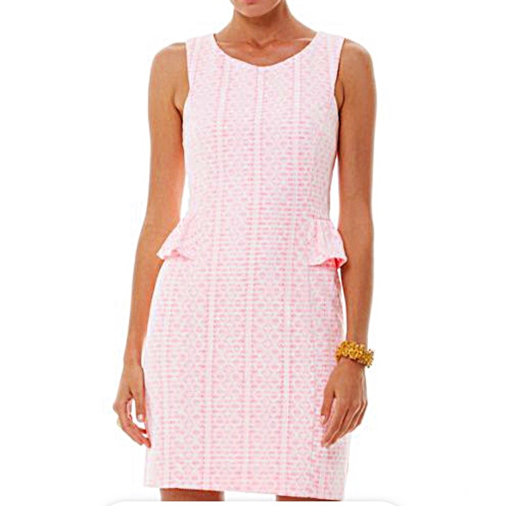 Lilly Pulitzer Pop Pink Abby Peplum Lace Dress
